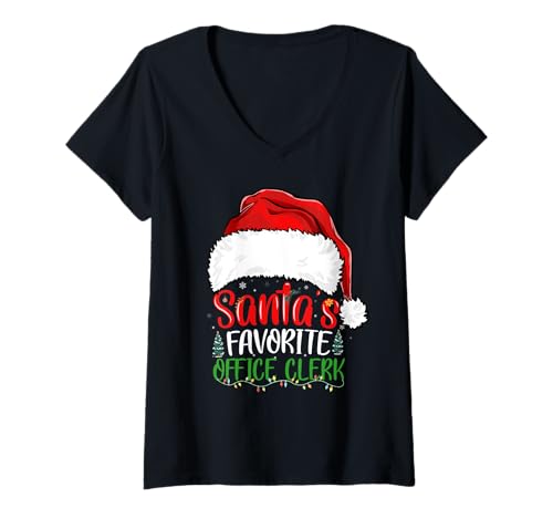 Damen Weihnachtsmann's Favorite Office Clerk Funny Christmas Office Clerk T-Shirt mit V-Ausschnitt von Santa's Favorite Office Clerk Christmas