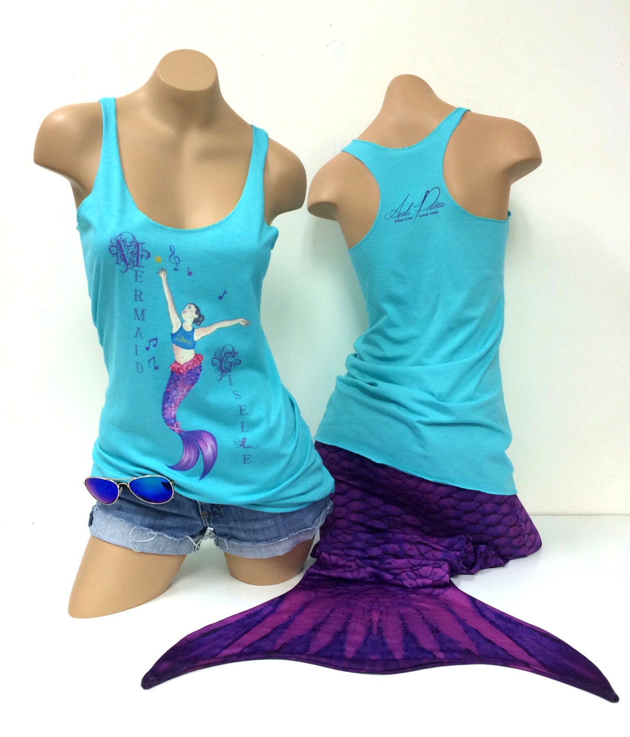 Meerjungfrau Giselle Türkis Razorback Tank Hergestellt in Santa Cruz Ca von SantaCruzMermaidShop