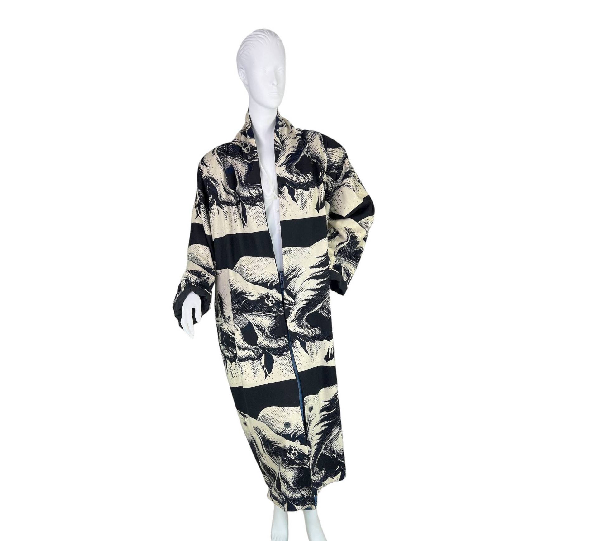 Vintage 1980Er Yohji Yamamoto Eisbär Print Reversible Wolle Cocoon Langer Mantel, Medium von SantaFeDesignGoods