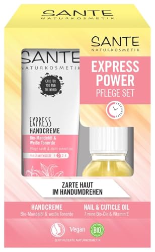 SANTE Naturkosmetik Express Power Handpflegeset, Express Handcreme + Nail & Cuticle Nagelöl mit 7 Bio-Ölen, Pflege für Hände & Nägel, spendet sofortige Feuchtigkeit, 1 Set (75 ml & 15 ml) von Sante Naturkosmetik