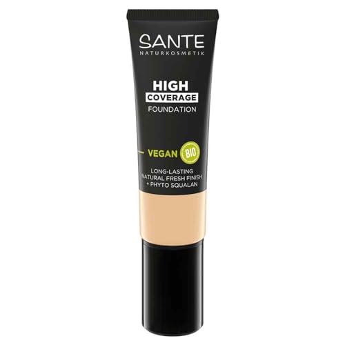 SANTE Naturkosmetik High Coverage Natural Foundation 01 Cool Ivory, vegane Grundierung mit Bio-Peptiden, mit hoher Deckkraft und einem natürlichen Finish, pflegende und nachhaltige Formel, 25 ml von Sante Naturkosmetik