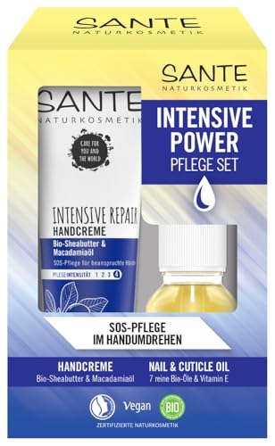 SANTE Naturkosmetik Intensive Repair Handpflegeset, Handcreme mit Sheabutter & Macadamiaöl + Nail & Cuticle Nagelöl mit 7 Bio-Ölen, intensive Pflege für beanspruchte Hände, 1 Set (75 ml & 15 ml) von Sante Naturkosmetik