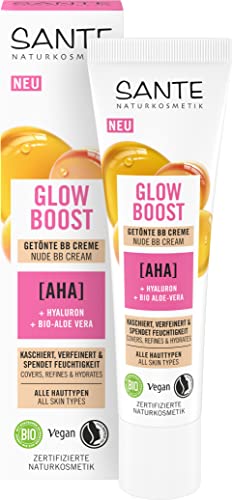 SANTE Naturkosmetik Glow Boost getönte BB Creme, pflegende Tagescreme mit AHA, Hyaluron und Bio-Aloe Vera, vegane Gesichtspflege für perfekten Glow mit Nude-Effekt, 30ml von Sante Naturkosmetik