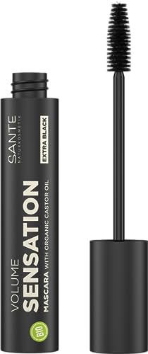 SANTE Naturkosmetik Volume Sensation Mascara Extra Schwarz, Schwarze Wimperntusche für sensationelles Wimpernvolumen, Natural Make-Up, Mit Bio-Rizinus & Bio-Mandelöl, Vegan, 12ml von Sante Naturkosmetik