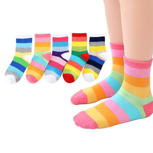Nahtlose Socken für Mädchen, Regenbogenstreifen, Baumwollsocken, Kinder, leger, athletische Socken für die Schule, Stil D, 5er-Pack, 6-8 Years Nahtlose Socken für Mädchen, Regenbogenstreifen, Baumwollsocken, Kinder, leger, athletische Socken für die Schule, Stil D, 5er-Pack, 6-8 Years von Santgoo