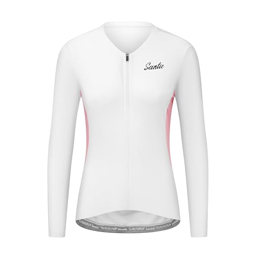 Santic Damen Radfahren Jersey Lange Ärmel Radfahren Tops Fahrrad Jacke Fahrrad Shirt Atmungsaktiv Schnell trocken Reflektierend UPF50+ von Santic
