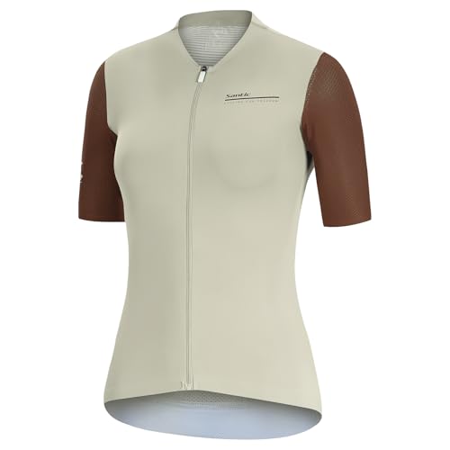 Santic Damen Radtrikot Kurzarm Tops Pro Rennrad Shirt Full Zipper UPF 50+ MTB Jersey mit Taschen, Braun, Groß von Santic