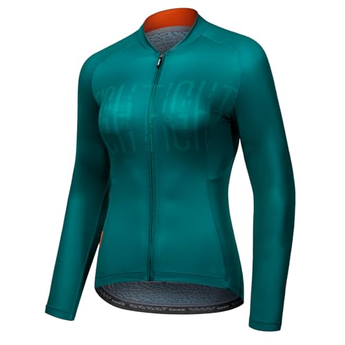 Santic Damen Radtrikot Langarm Top Rennrad Shirt Full Zipper UPF 50+ MTB Jersey mit Taschen, Grün , Mittel von Santic
