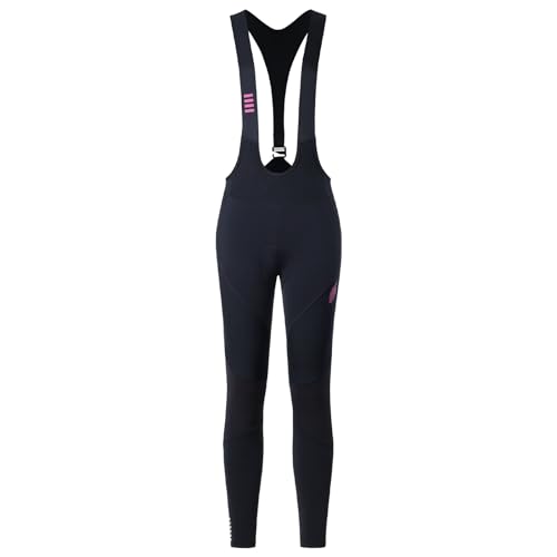 Santic Fahrrad-Trägerhose Damen Lang mit Sitzpolster Thermo Reissverschluss am Unterschenkel Superelastisch Warm Radsport Leggings Schwarz L von Santic