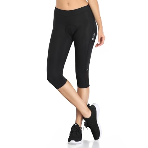 Santic Radlerhose Damen 3/4 Fahrradhose Gepolstert Radsportshorts Radhose Radsport-Leggings Tights Sitzpolster Elastische Schnell Trocknend Atmungsaktive Schwarz M von Santic