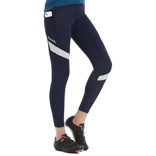 Santic Fahrradhose Damen Gepolstert Lang - Radhose Lang Radlerhose Schwarz EU L von Santic