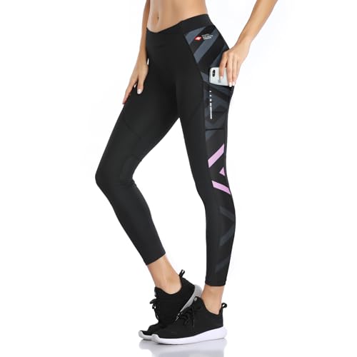 Santic Fahrradhose Damen Lang Gepolstert 7/8 Radlerhose Radhose Leggings Tights Radsport Lange Hosen Sitzpolster Elastische Schnell Trocknend Atmungsaktive Rot XXL von Santic