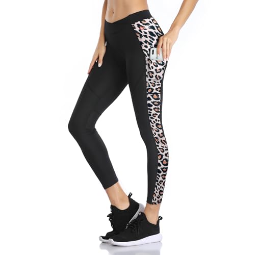 Santic Fahrradhose Damen Lang Gepolstert 7/8 Radlerhose Radhose Leggings Tights Radsport Lange Hosen Sitzpolster Elastische Schnell Trocknend Atmungsaktive Leopard L von Santic