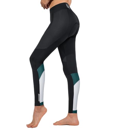 Santic Fahrradhose Lang Damen Gepolsterte Winter Thermo Leggings Radlerhose Radhose Radsport Lange Hosen Tights Elastische Schnell Trocknend Grün XXL von Santic
