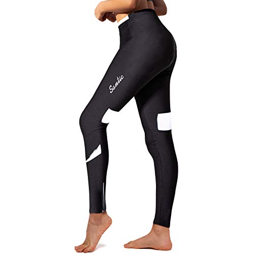 Santic Fahrradhose Lang Damen Gepolsterte Winter Thermo Leggings Radhose Radsport Lange Hosen Tights Elastische Schnell Trocknend Weiß XXL von Santic