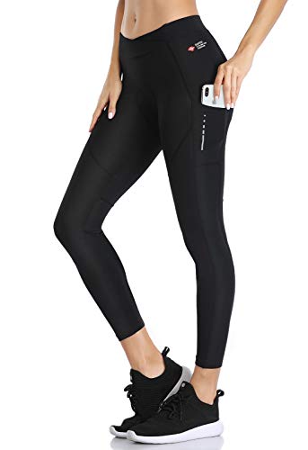 Santic Fahrradhose Damen Lang Gepolstert 7/8 Radlerhose Radsport Leggings Tights Lange Hosen Sitzpolster Elastische Schnell Trocknend Atmungsaktive Schwarz L von Santic