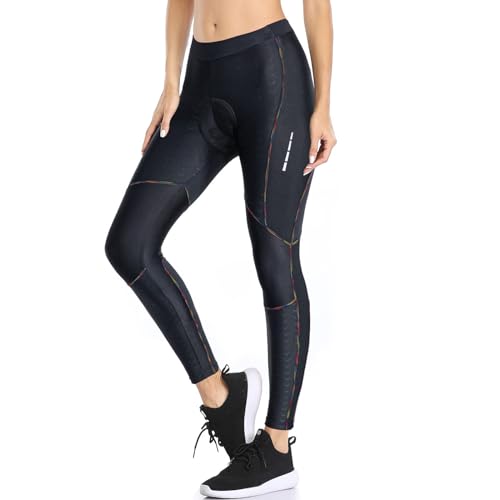 Santic Fahrradhose Damen Lang Gepolstert 7/8 Radlerhose Leggings Tights Sitzpolster Radsport Hose MTB Elastische Schnell Trocknend Atmungsaktive Schwarz Regenbogen S von Santic