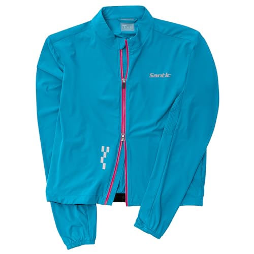 Santic Fahrradjacke Damen Radfahren Sportjacke Atmungsaktiv Leicht UV-Schutz Fahrrad Radsportjacke Reflektierend Laufjacke Blau S von Santic