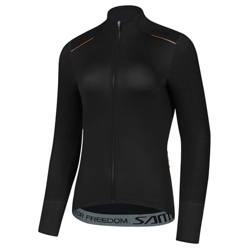 Santic Fahrradjacke Damen Winddichte Fahrrad-Jacke Gestrickter Ärmel Leichte Atmungsaktiv Langarm Reflektierend Reißverschluss Tasche Jacken Schwarz XXL von Santic