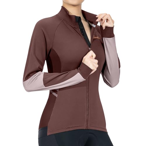 Santic Fahrradjacke Damen Winter Thermo Jacken Winddichte Laufjacke Leichte Atmungsaktiv Langarm Reflektierend Reißverschlusstasche Braun XL von Santic