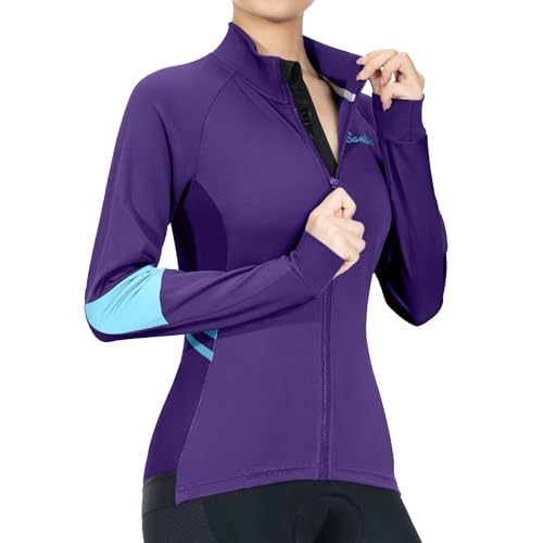 Santic Fahrradjacke Damen Winter Thermo Jacken Winddichte Laufjacke Leichte Atmungsaktiv Langarm Reflektierend Reißverschlusstasche Lila XL von Santic