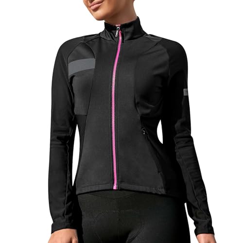 Santic Fahrradjacke Damen Winter Thermo Jacken Winddichte Laufjacke Leichte Atmungsaktiv Langarm Reflektierend Reißverschlusstasche Schwarz M von Santic