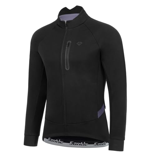 Santic Fahrradjacke Herren Winter Thermo Jacken Winddichte Laufjacke Leichte Atmungsaktiv Softshelljacke Langarm Reflektierend Reißverschlusstasche Schwarz Grau M von Santic