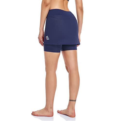 Santic Fahrradröcke Skorts 2 in 1 Kurze Damen Fahrradhose mit Gepolsterte hoher Bund Hosenrock Rock Shorts Sitzpolster Radlerrock Blau L von Santic