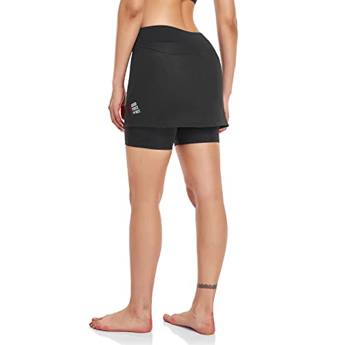 Santic Fahrradröcke Skorts 2 in 1 Kurze Damen Fahrradhose mit Gepolsterte hoher Bund Hosenrock Rock Shorts Sitzpolster Radlerrock Schwarz L von Santic