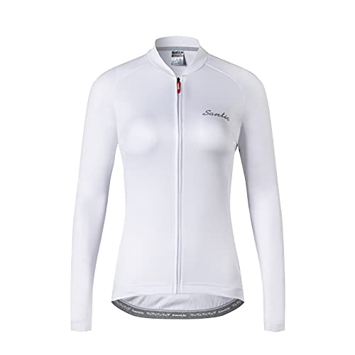 Santic Fahrradtrikot Damen Langarm Radtrikot Damen Fahrradshirt Radshirt MTB mit Taschen Weiß EU L von Santic