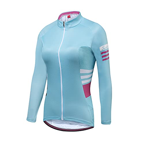 Santic Fahrradtrikot Damen Langarm Radtrikot Frau Fahrradshirt Damen Langarm Fahrradtrikot MTB Blau EU XXL von Santic