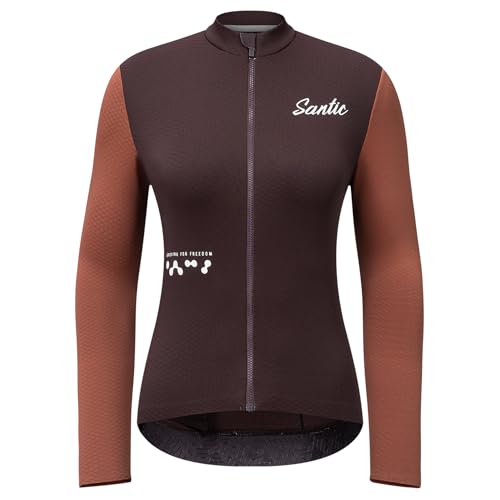 Santic Fahrradtrikot Damen Radtrikot Langarm Slim für Frühling Herbst Rennrad MTB Thermo Trikots Braun S von Santic