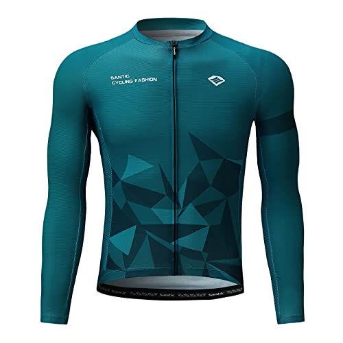 Santic Fahrradtrikot Herren Langarm Radtrikot Fahrradshirt Herren mit Taschen Grün EU L von Santic