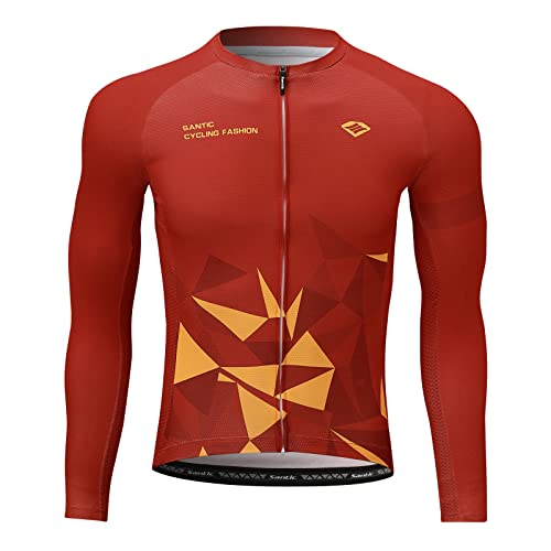 Santic Fahrradtrikot Herren Langarm Radtrikot Fahrradshirt Herren mit Taschen Rot EU XL von Santic