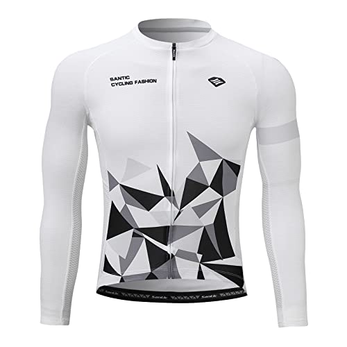 Santic Fahrradtrikot Herren Langarm Radtrikot Fahrradshirt Herren mit Taschen Weiß EU L von Santic