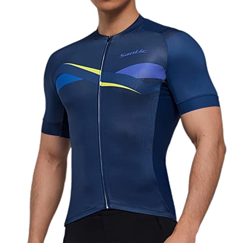 Santic Fahrradtrikot Herren Radtrikot Kurzarm Radsport-Trikots Fahrrad-Kurzarmtrikot Atmungsaktive Schnell Trocknen Blau XL von Santic