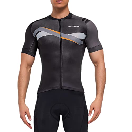 Santic Fahrradtrikot Herren Radtrikot Kurzarm Radsport-Trikots Fahrrad-Kurzarmtrikot Atmungsaktive Schnell Trocknen Schwarz XL von Santic