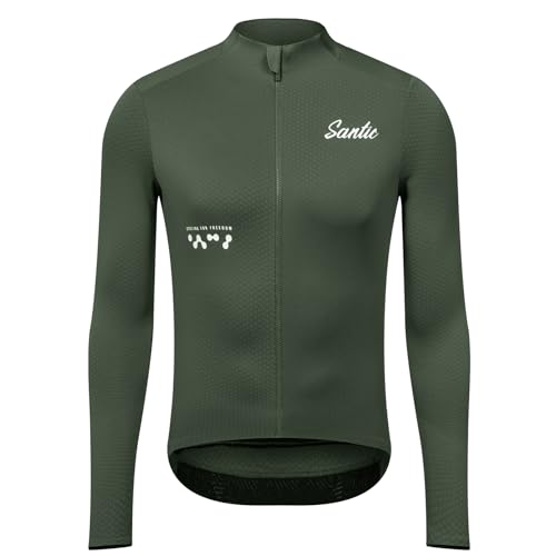 Santic Fahrradtrikot Herren Radtrikot Langarm Slim für Frühling Herbst Rennrad MTB Thermo Trikots Armeegrün XXL von Santic