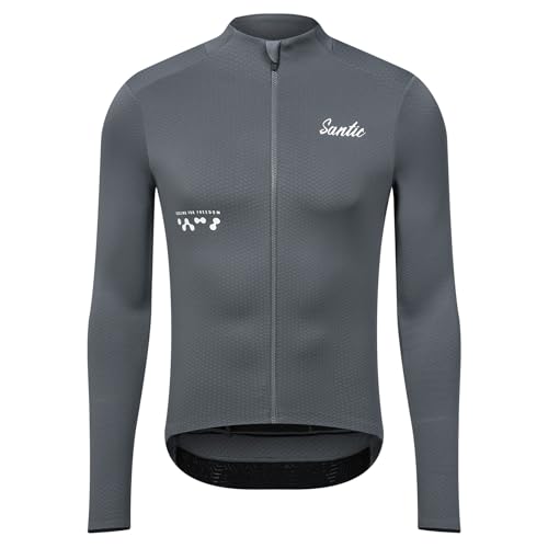 Santic Fahrradtrikot Herren Radtrikot Langarm Slim für Frühling Herbst Rennrad MTB Thermo Trikots Grau XXL von Santic
