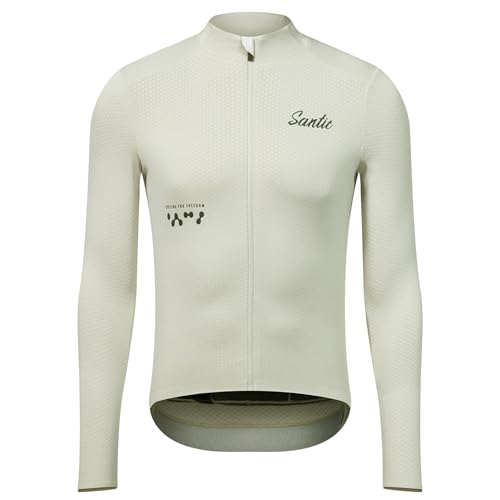Santic Fahrradtrikot Herren Radtrikot Langarm Slim für Frühling Herbst Rennrad MTB Thermo Trikots Milchgrün M von Santic