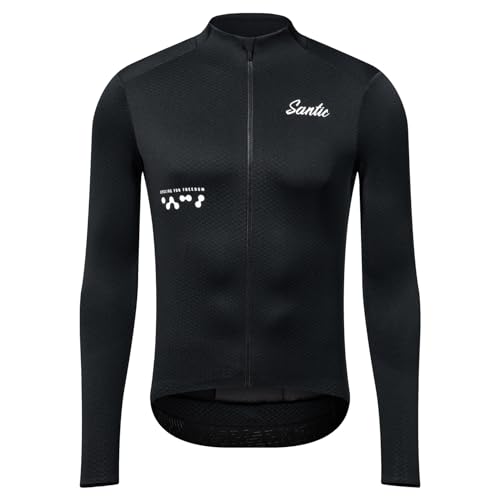 Santic Fahrradtrikot Herren Radtrikot Langarm Slim für Frühling Herbst Rennrad MTB Thermo Trikots Schwarz XXXL von Santic