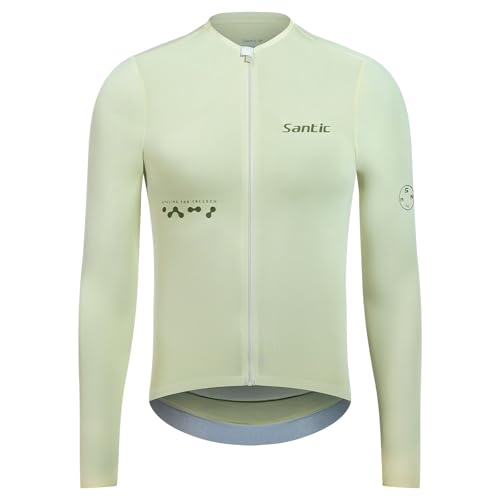 Santic Fahrradtrikot Rennrad Trikot Herren Atmungsaktiv Fahrrad Shirt Langarm Fahrradjacke Radfahren Top Mit 3 Taschen Beige XXL von Santic