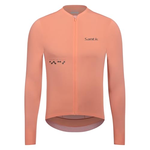 Santic Fahrradtrikot Rennrad Trikot Herren Atmungsaktiv Fahrrad Shirt Langarm Fahrradjacke Radfahren Top Mit 3 Taschen Rosa XXL von Santic