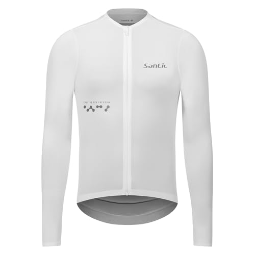 Santic Fahrradtrikot Rennrad Trikot Herren Atmungsaktiv Fahrrad Shirt Langarm Fahrradjacke Radfahren Top Mit 3 Taschen Weiß L von Santic