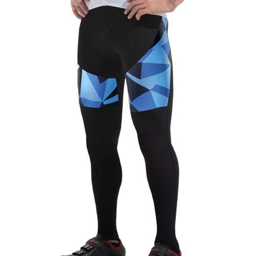 Santic Herren Radlerhose Lange Fahrradhose Radhose Leggings Radsport Hose für Männer 4D Schwamm Sitzpolster Blau XXL von Santic