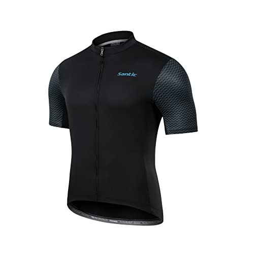 Santic Herren Radtrikot Fahrradtrikot Kurzarm Fahrradbekleidung T Shirt für Männer Radsport Bekleidung Schwarz EU XL von Santic