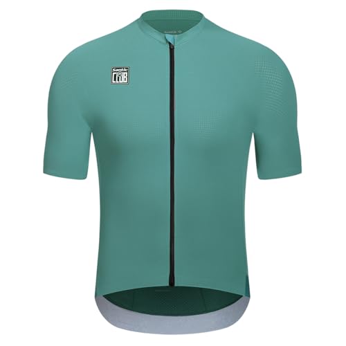 Santic Herren Radtrikot Kurzarm Tops Pro Rennrad Shirt Full Zipper UPF 50+ Fahrradtrikot mit Taschen, Grün , XL von Santic