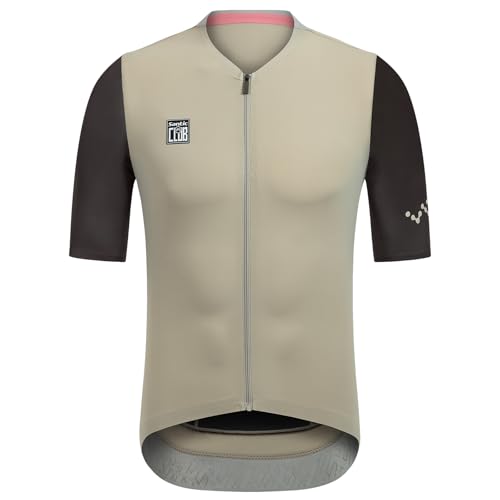 Santic Herren Radtrikot Kurzarm Tops Pro Rennrad Shirt Full Zipper UPF 50+ Fahrradtrikot mit Taschen, Khaki, L von Santic