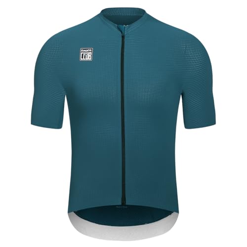 Santic Herren Radtrikot Kurzarm Tops Pro Rennrad Shirt Full Zipper UPF 50+ Fahrradtrikot mit Taschen, Marineblau, XX-Large von Santic