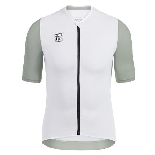 Santic Herren Radtrikot Kurzarm Tops Pro Rennrad Shirt Full Zipper UPF 50+ Fahrradtrikot mit Taschen, Weiss/opulenter Garten, Mittel von Santic